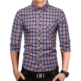 Camisa Manga Larga Cuadros Para Hombre Moda Slim Fit