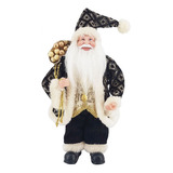 Papai Noel Luxo Decoração De Natal 30cm Preto E Dourado