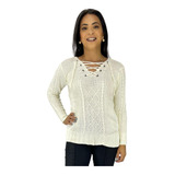 Blusa Feminina Lã Tricot Manga Longa Social Cordão Inverno