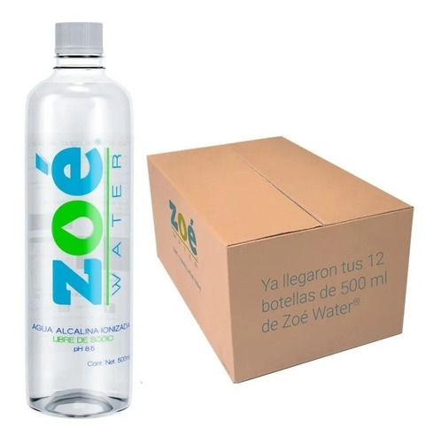 Agua Alcalina Zoé Water, 500ml - Caja 12 Botellas