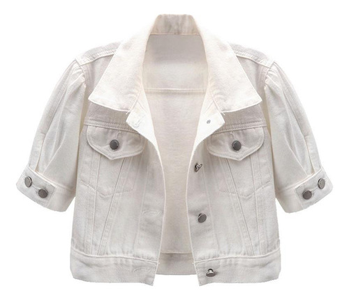 Chaqueta Vaquera Blanca De Manga Corta Versátil De Manga Cor