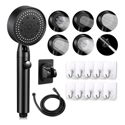 Regadera Mano Alta Presión Con Cabezal De Teléfono Y 8 Modos Negro 13Kits + Manguera 1.5 metros + Soporte Ajustable + 6 pzs Ganchos LUZMASCOTA | MercadoLibre