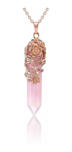 Pesoenth - Collar De Cuarzo Rosa Con Colgante De Cristal Cur