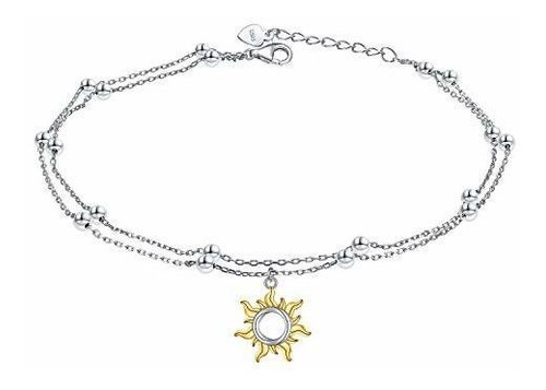 Star And Moon Sun Layered Tobillera De Plata De Ley 925 Para