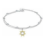 Star And Moon Sun Layered Tobillera De Plata De Ley 925 Para