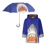 Conjunto Impermeables Niños Paraguas Diseño Tiburones Azul 6