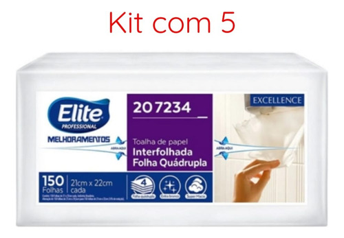 Kit 5 Toalha Excellence Interfolhada Quádruplas Elite