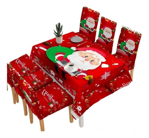 Juego De 9 Piezas De Elegante Mantel Navideño + Silla