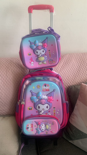 Mochila Escolar Kuromi Hello Kitty Pack Set Ruedas