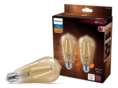 Pack 2 Focos Vintage Led Ambar Philips Eye Comfort 300l 4.4w Color De La Luz Ámbar