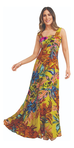 Vestido Estampado Floral Dama Escote Recto 992-59