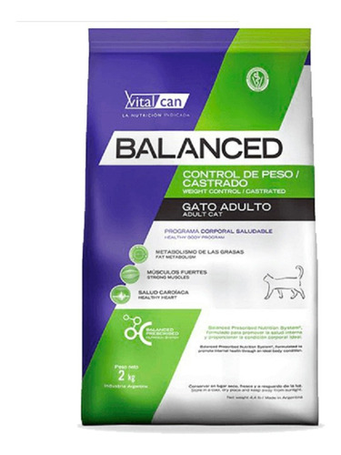 Alimento Vitalcan Balanced Control De Peso/castrados Para Gato Adulto Sabor Mix En Bolsa De 2 kg
