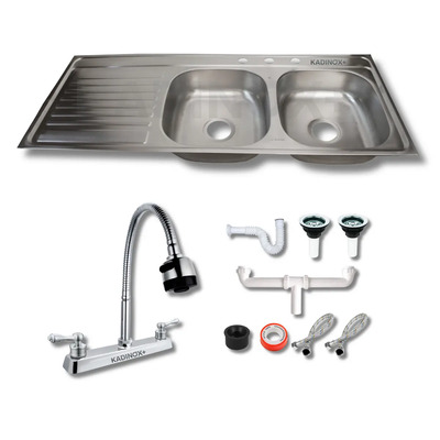 Fregadero Tarja Tina Doble Con Escurridor Acero Inoxidable Con Kit De Instalacion Flexible 120 Cm X 50 Cm Escurridor Izquierdo | Envío gratis
