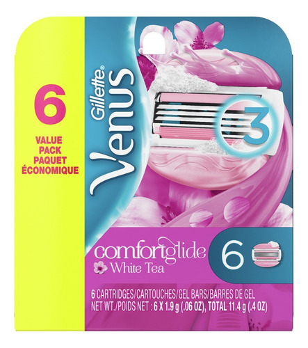 Cartuchos De Afeitar Venus Comfortglide White, Barras 6uds