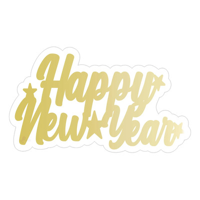 Placa Decoração Happy New Year Dourado Painel 60x35cm | Parcelamento sem juros