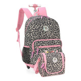 Kit Mochila Rodinha Feminina Juvenil Up4you Animal Print