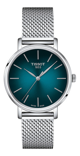 Reloj Mujer Tissot T143.210.11.091.00 Everytime Color De La Correa Plateado Color Del Bisel Plateado Color Del Fondo Verde