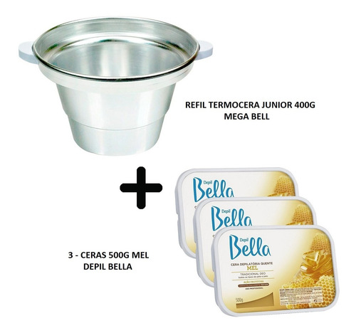 Refil Termocera Panelinha 400g Megabell + 3 Ceras 500g Mel 