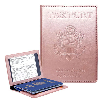Porta Pasaporte Y Carnet De Vacunacion Kaoban Rosa Dorado