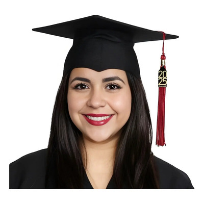 Birrete Negro Sombrero Graduación Borla + Dije Color Guinda Diseño De La Tela Liso Talla Juvenil-adulto | Meses sin interés