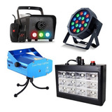 Kit Iluminação Festa Strobo Maquina De Fumaça Laser Par Led