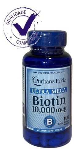 Biotina 10.000 Mcg Ultra Mega Puritans Pride - 100 Softgels