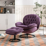 Sillón Acento Velvet Con Otomana, Cómodo Y Moderno Para Sala