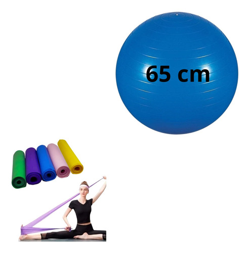 Kit Treino Casa Bola Pilates 65cm + Faixa Elastica Funcional