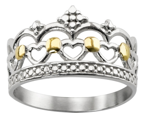 Anillo Corona Reyna Plata 925 Y Oro 18k Princesa Ideal Mujer
