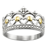Anillo Corona Reyna Plata 925 Y Oro 18k Princesa Ideal Mujer