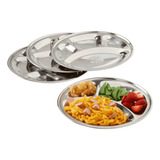 Kit 5 Petisqueira Bandeja Aço Inox Com 4 Divisórias 29cm