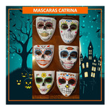 6 Máscaras Catrina, Halloween, Plástico, Diseños Surtidos, 6