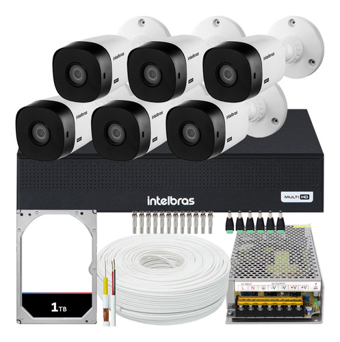 Kit Cftv 6 Cameras Full Hd 1220 Dvr Intelbras 1008-c 1tb 10a