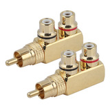 2 Conectores Divisores Av Rca Macho A 2 Hembra Para Audio Y