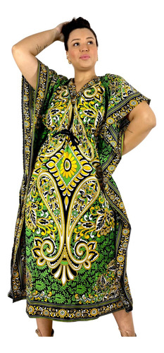 Vestido Kaftan Indiano Longo Plus Size Elegance Gg 138 Cl