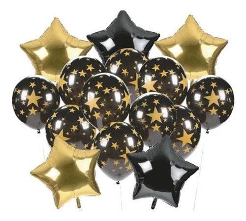 Set 15 Globos Estrella Negro Dorado Cotillón Activarte