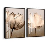 Quadros Decorativos Flores Bege Pequeno Sala Com Vidro 24x33