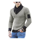 Gift Scarf Neck Sweater Men Slim Fit Casual Pullover .