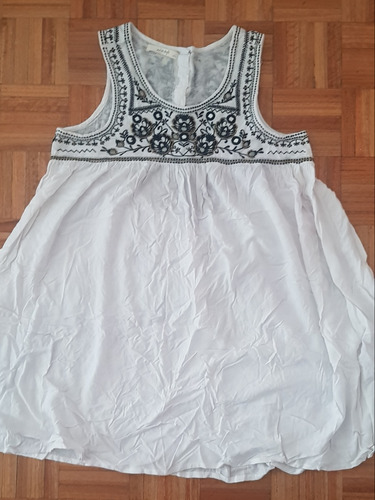 Vestido Blanco India Style Corto Talle 40/42 Con Bordado 