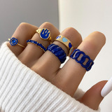 Set Anillos Mujer 6 Unidades Azul Llamas