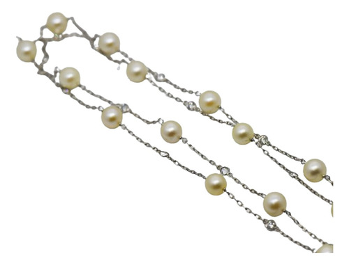 Cadena Antigua Platino 950 Perlas Brillantes 12,6 Gr