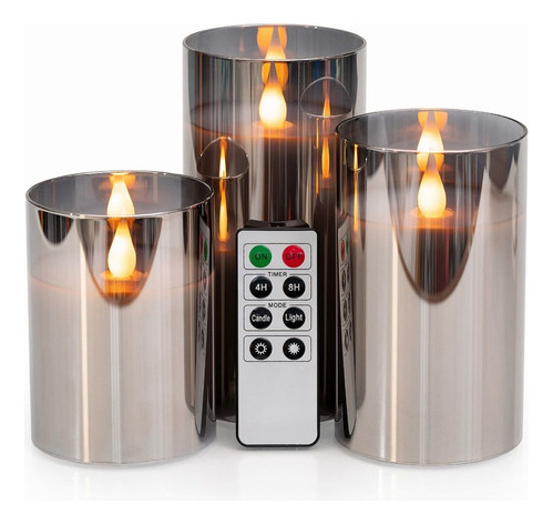 Velas Led Con Espejo Tintado Plateado Gris Vidrio Juego  [u]