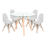 Mesa Eames Redonda Vidrio + 4 Silla Capitone - Alto Impacto