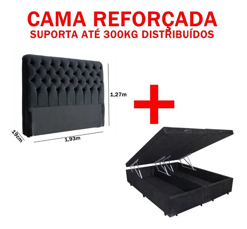 Cama Box Baú King Bipartida + Cabeceira Estofada  193x203