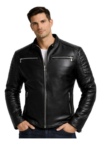 Chamarra De Piel Para Hombre Chaqueta De Cuero Negra Premium | Meses sin interés