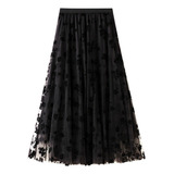 Women's Long Tulle Tutu Skirt 3d Flower Embroidery Solid C .