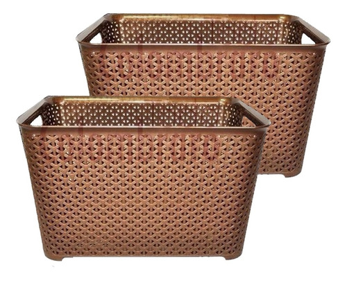 Canastos Organizador Plastico Cesto Rattan Grande Bajo X 2 Colombraro