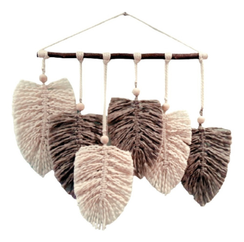 Tapiz En Macramé 40x40 - 6 Hojas / Plumas