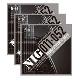 Kit 3 Encordoamento Guitarra Níquel Nig N61 .011 + Palheta 