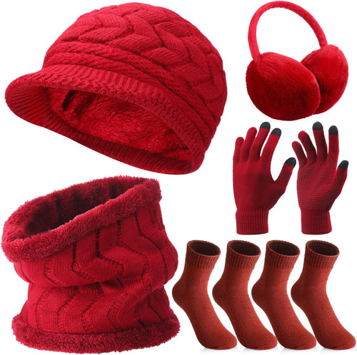 6 Uds. Gorro De Invierno, Guantes, Bufanda, Orejeras, Calcet